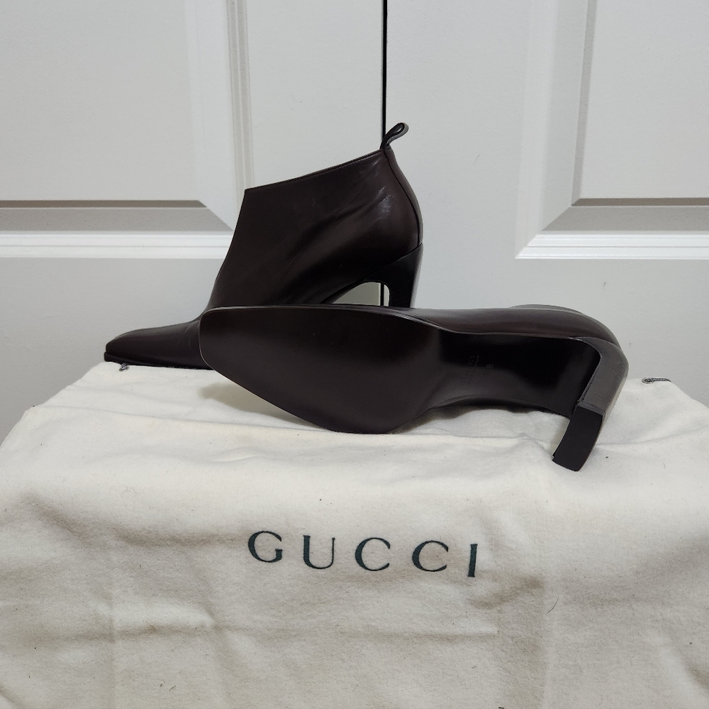 VINTAGE Gucci Chocolate Brown Ankle Booties Slip On Size 8M - Picture 7 of 8